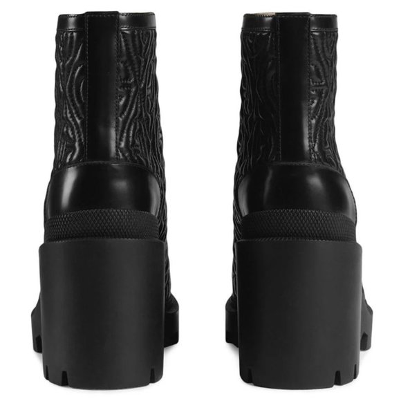 Women's Black G Rhombus Leather Mid-heel Ankle Boot - Picture 5 of 6